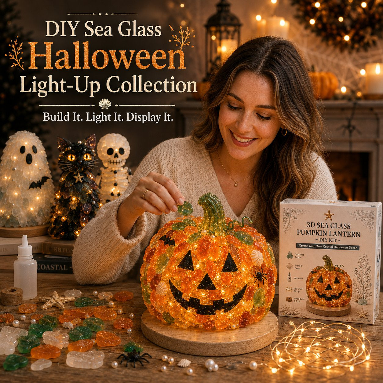 Beginner-Friendly DIY Lighted Sea Glass Halloween Character Kit Collection