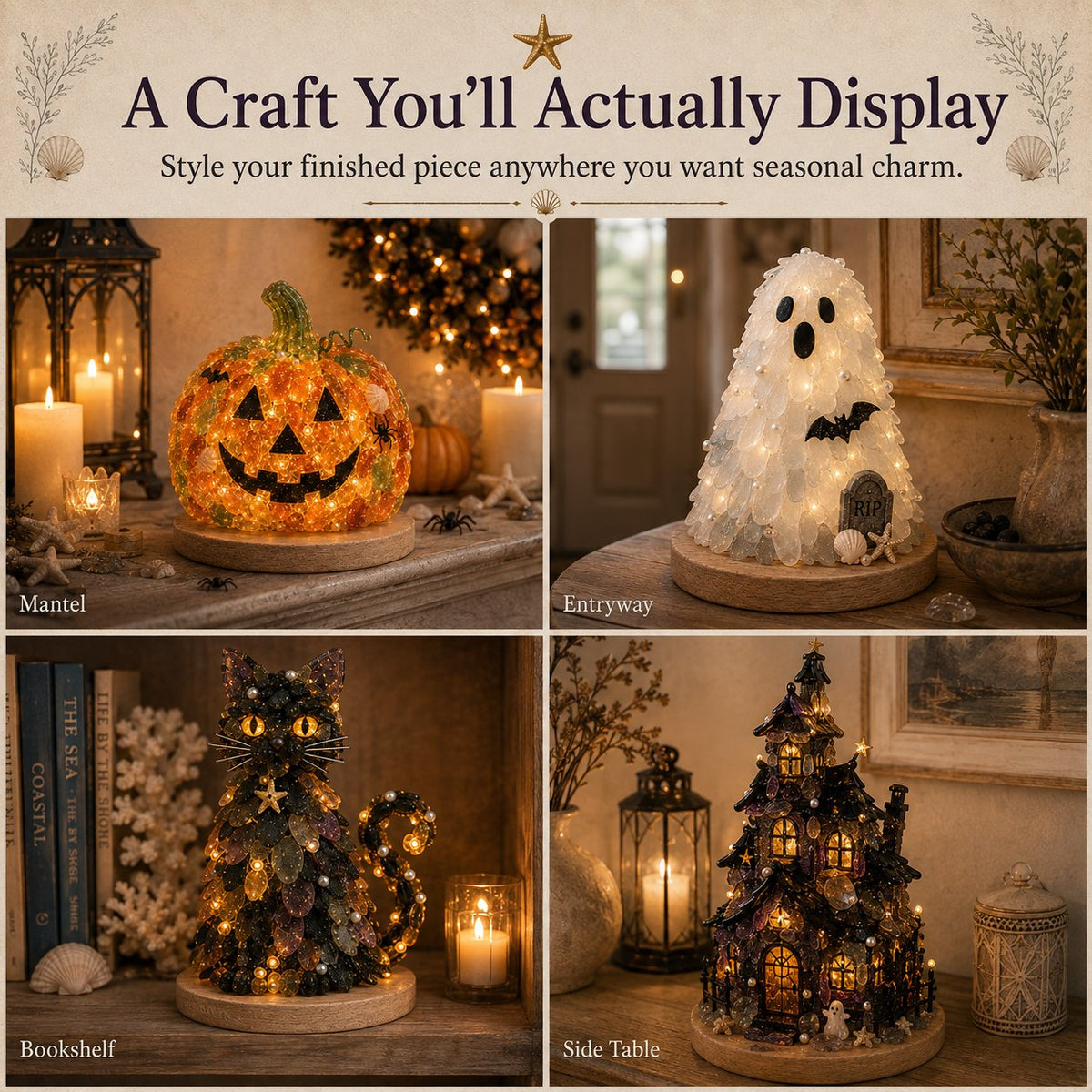 Beginner-Friendly DIY Lighted Sea Glass Halloween Character Kit Collection