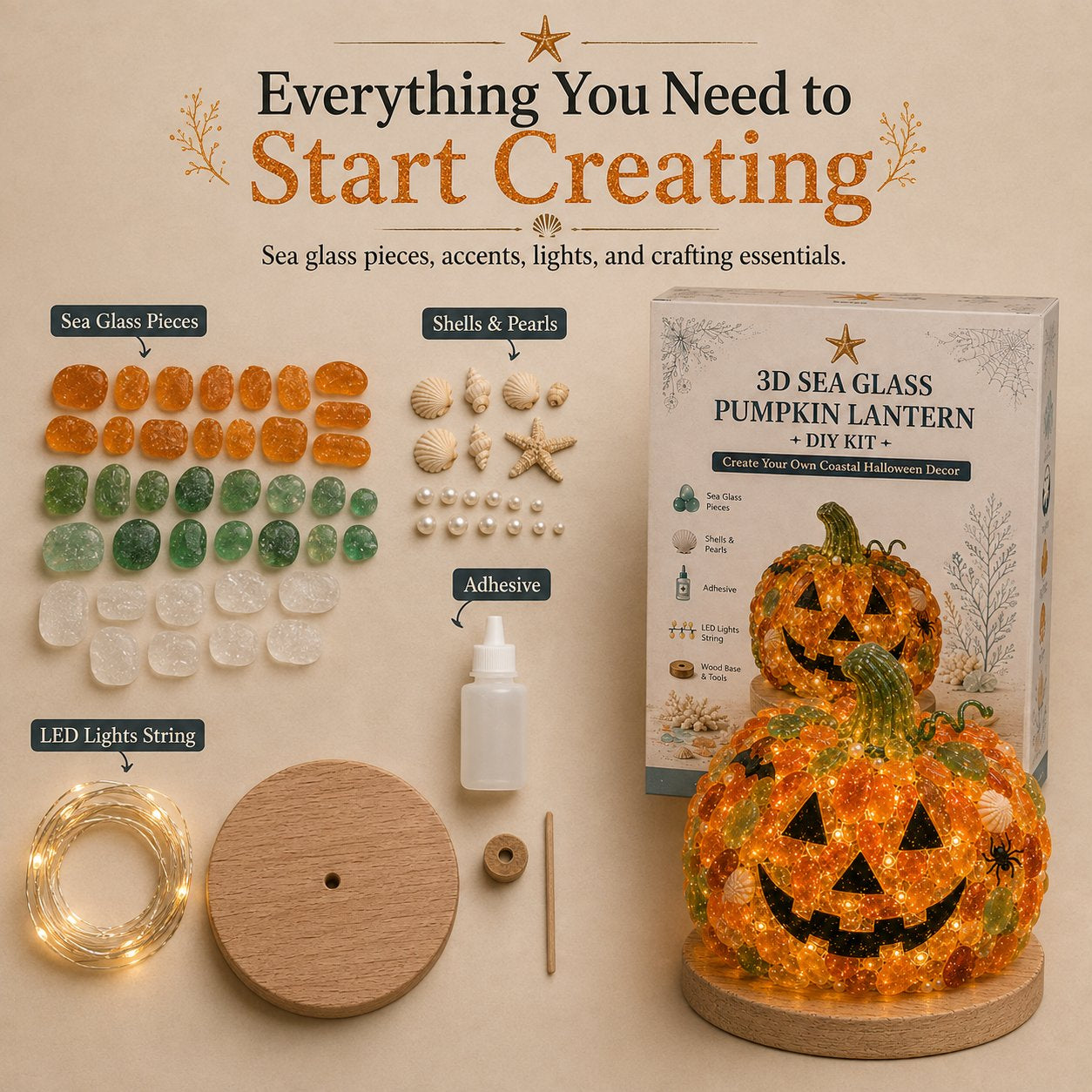 Beginner-Friendly DIY Lighted Sea Glass Halloween Character Kit Collection