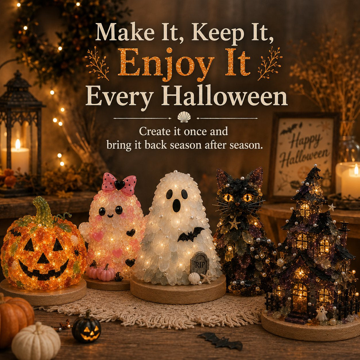 Beginner-Friendly DIY Lighted Sea Glass Halloween Character Kit Collection