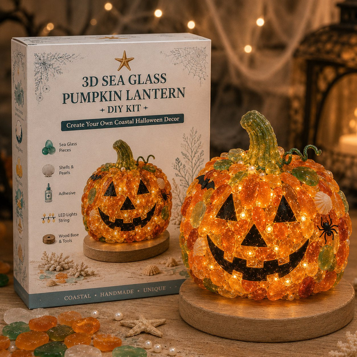 Beginner-Friendly DIY Lighted Sea Glass Halloween Character Kit Collection