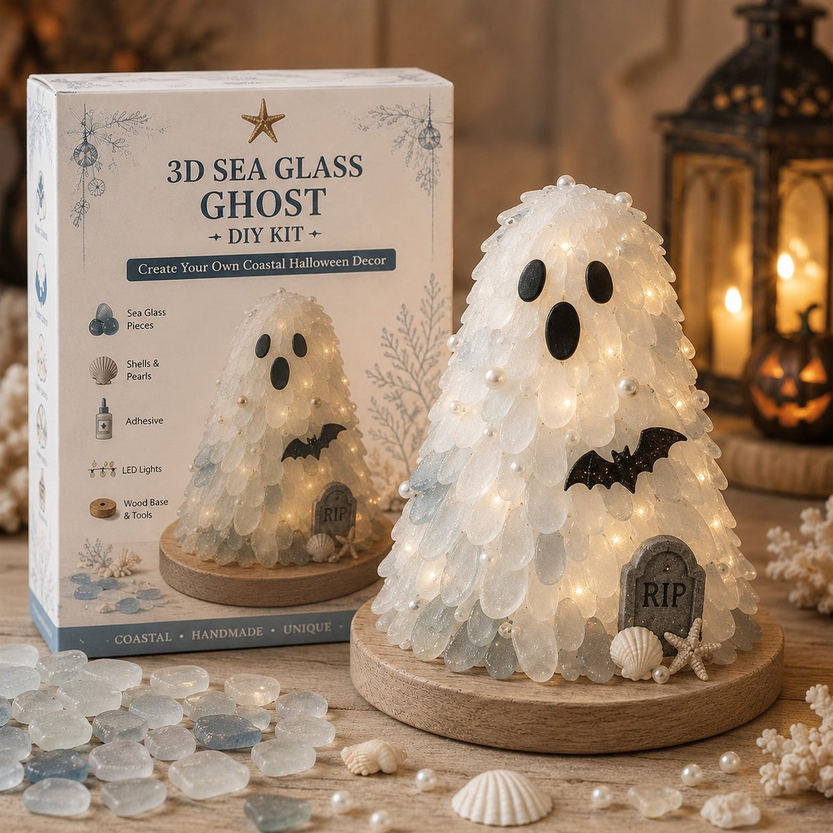 Beginner-Friendly DIY Lighted Sea Glass Halloween Character Kit Collection