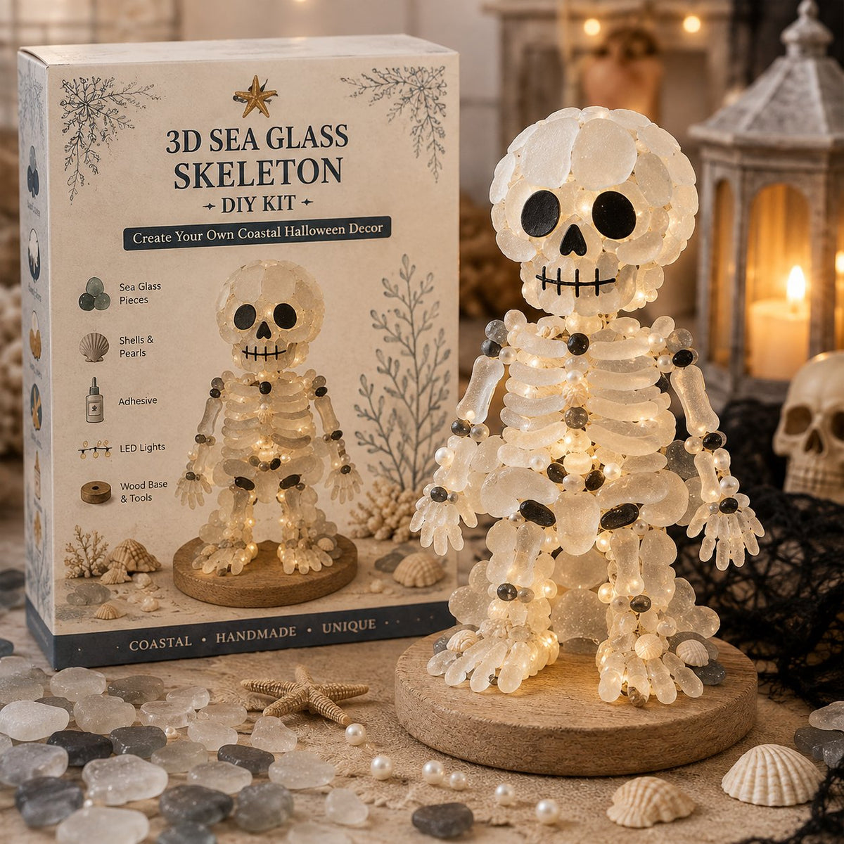 Beginner-Friendly DIY Lighted Sea Glass Halloween Character Kit Collection