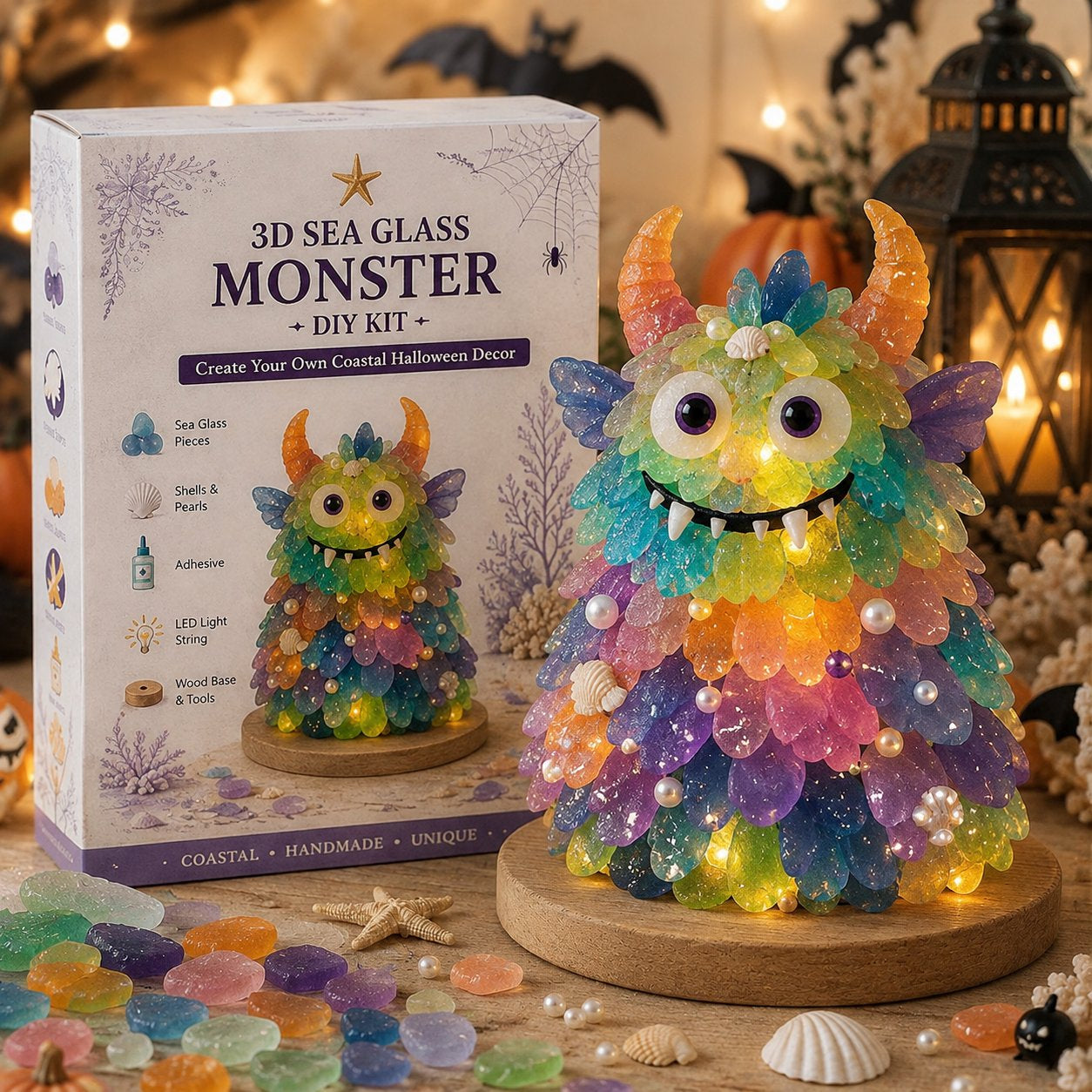 Beginner-Friendly DIY Lighted Sea Glass Halloween Character Kit Collection