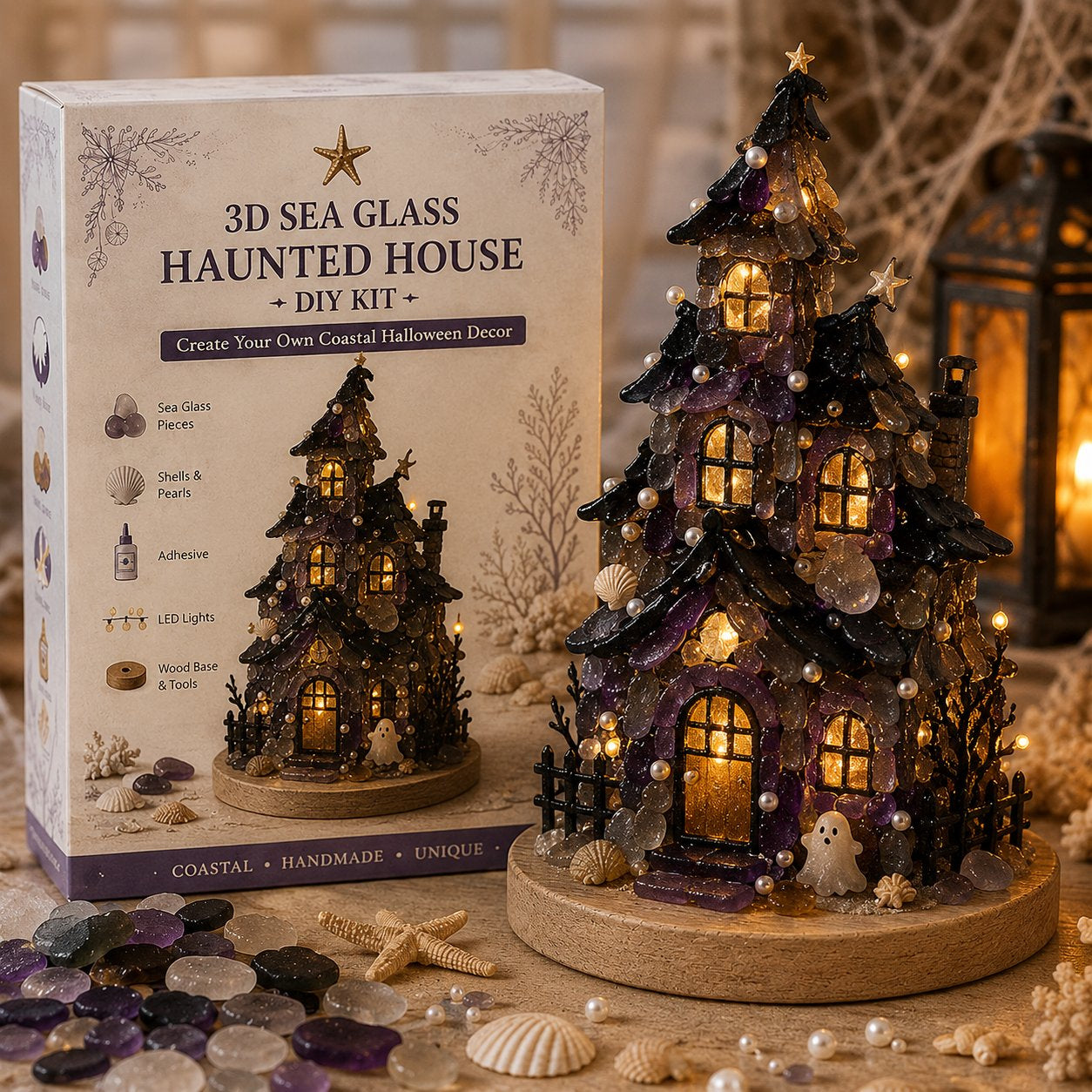 Beginner-Friendly DIY Lighted Sea Glass Halloween Character Kit Collection