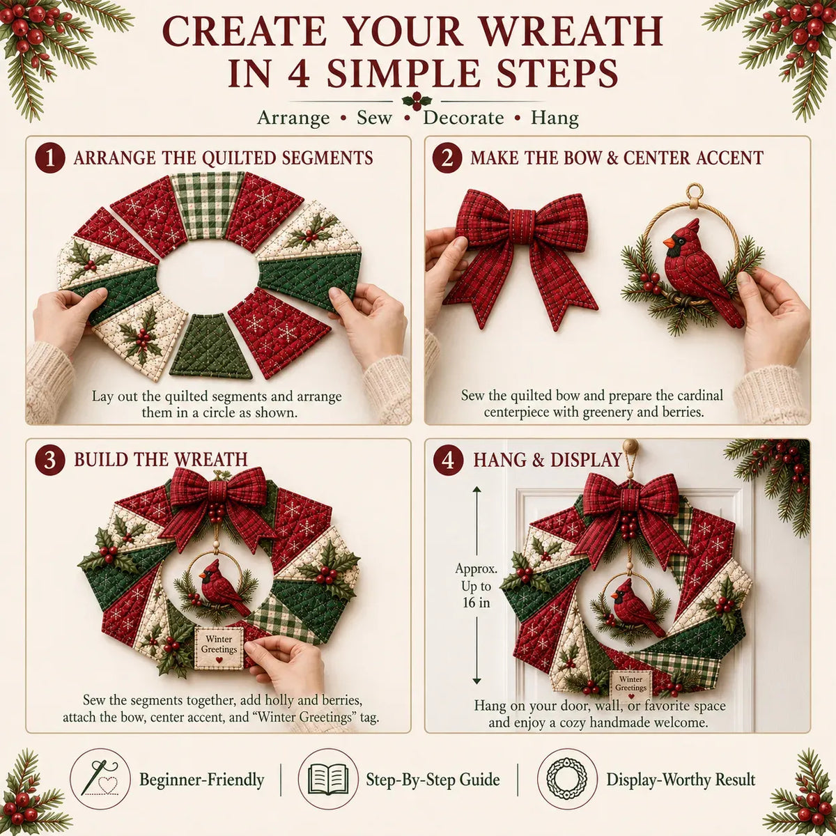 Beginner-Friendly DIY Christmas Fabric Wreath Kit Collection