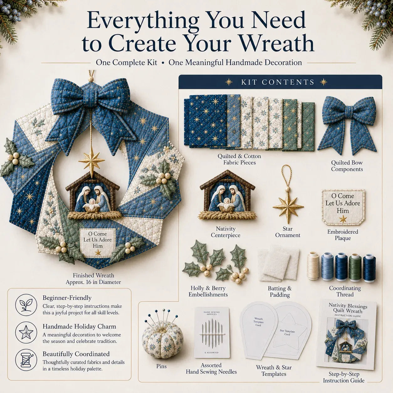 Beginner-Friendly DIY Christmas Fabric Wreath Kit Collection