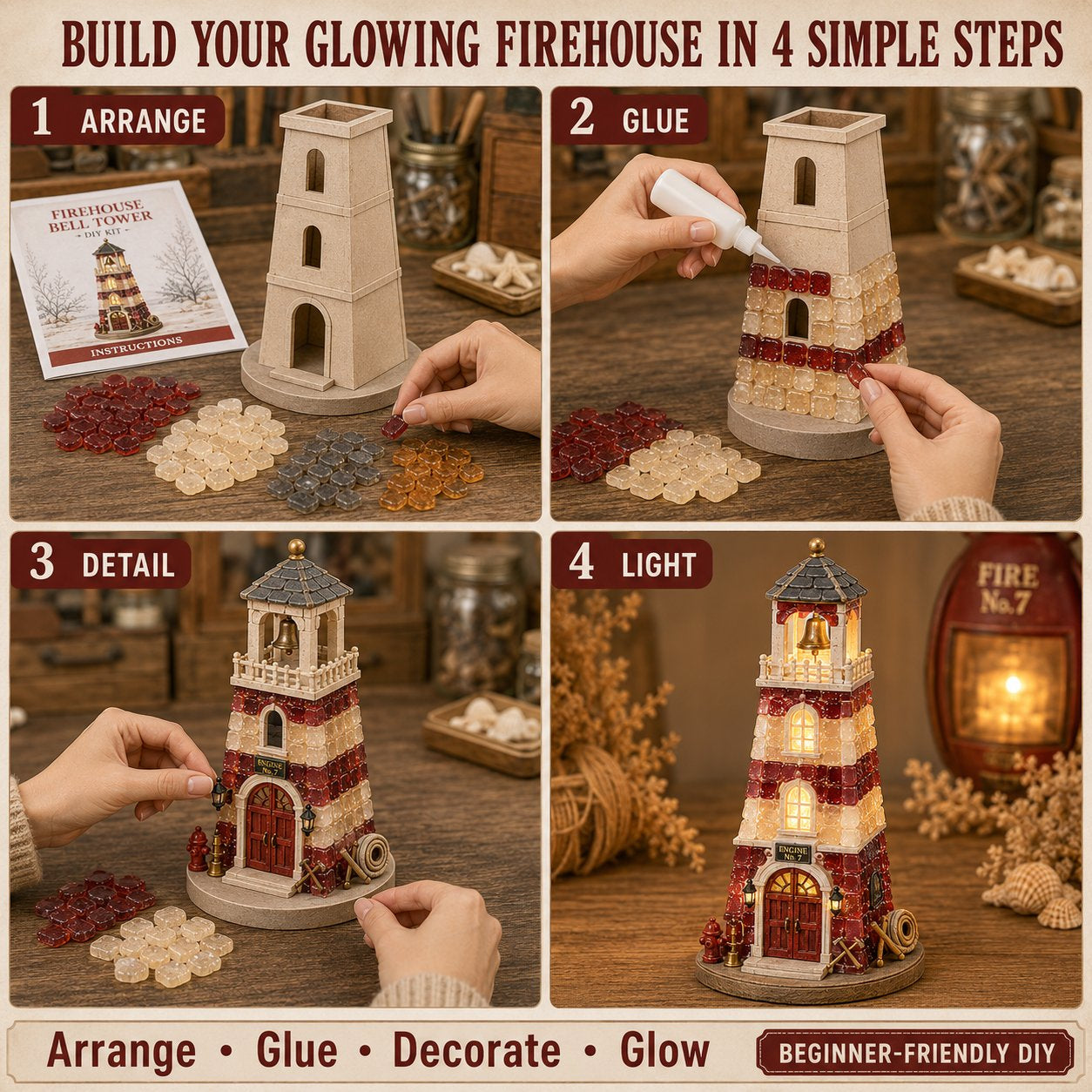 Beginner-Friendly Vintage Firehouse Mosaic Light DIY Kit Collection