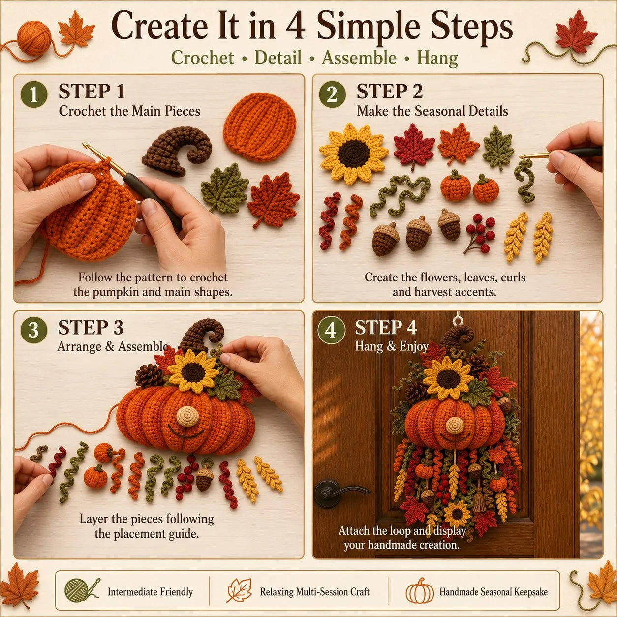 DIY Seasonal 3D Crochet Door Hanger Kit Collection