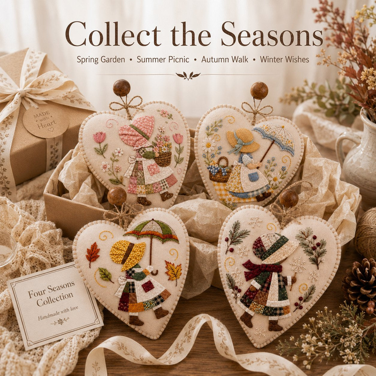 Stitched Seasons 3D Patchwork Heart Ornament DIY Kit