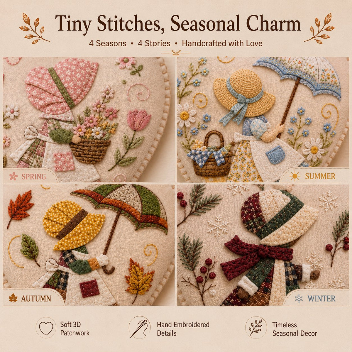 Stitched Seasons 3D Patchwork Heart Ornament DIY Kit