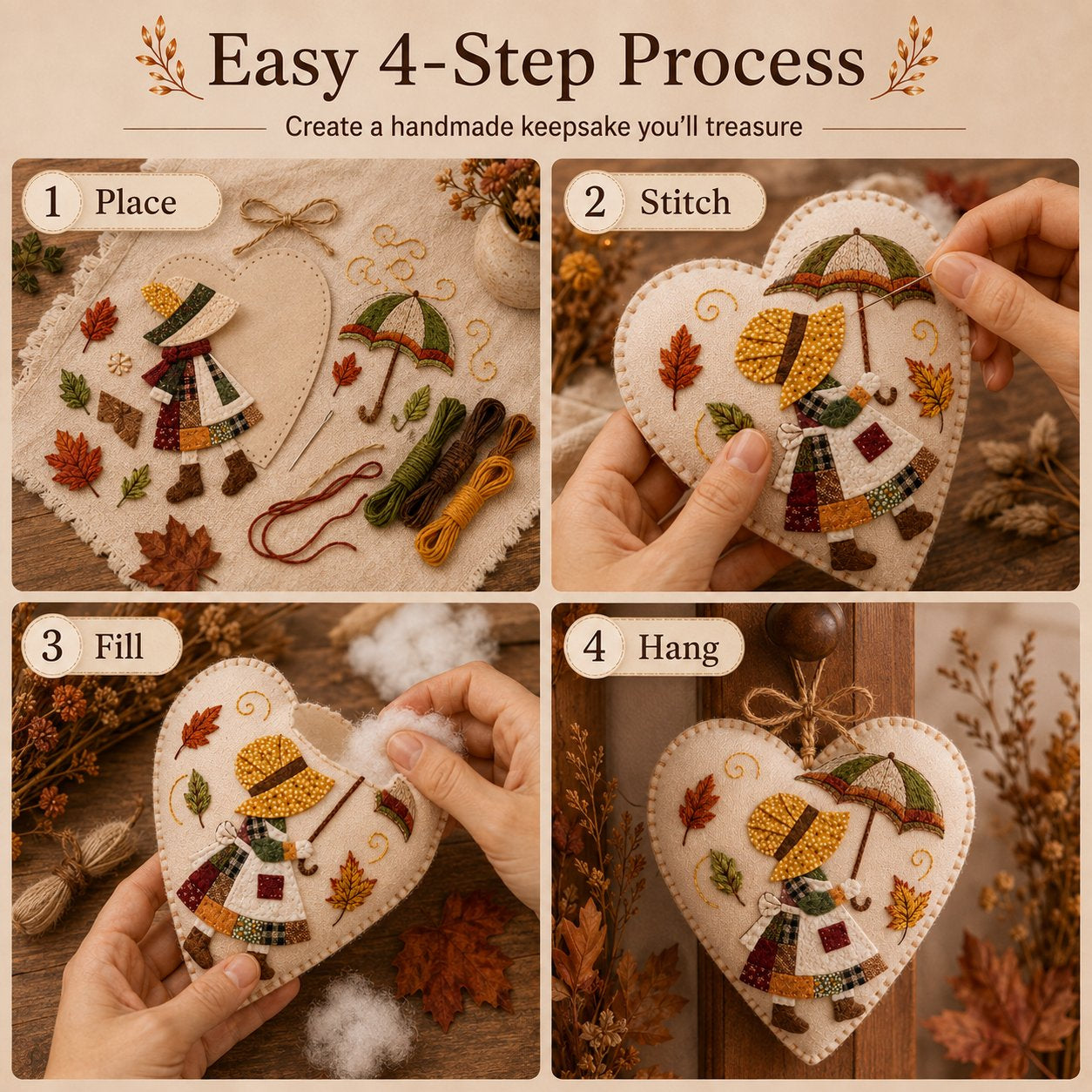 Stitched Seasons 3D Patchwork Heart Ornament DIY Kit
