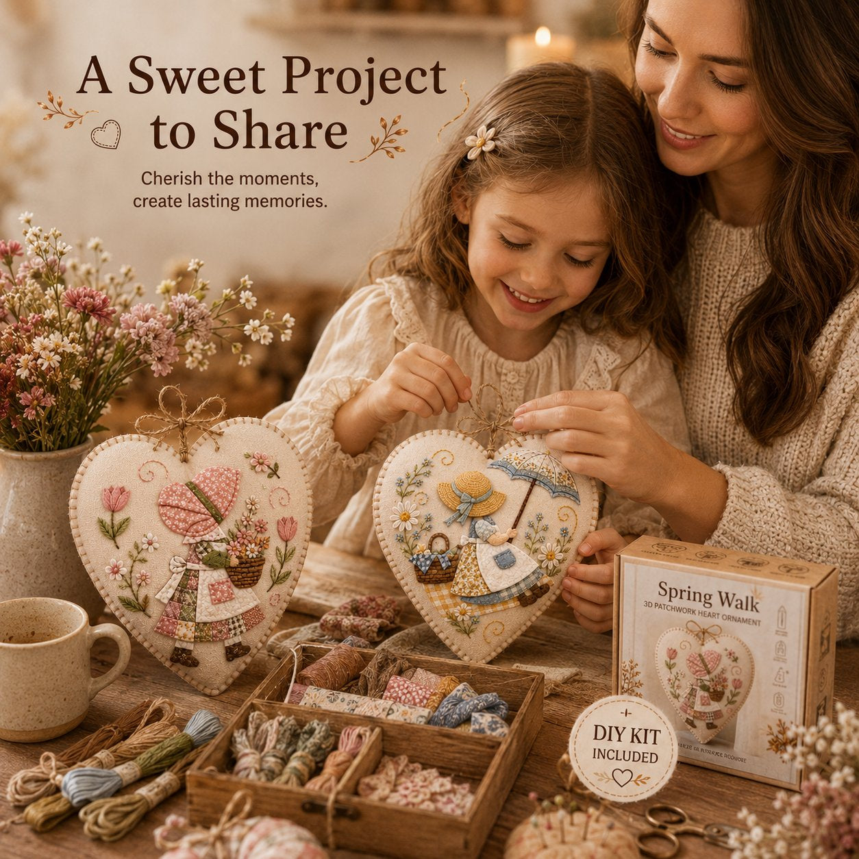 Stitched Seasons 3D Patchwork Heart Ornament DIY Kit