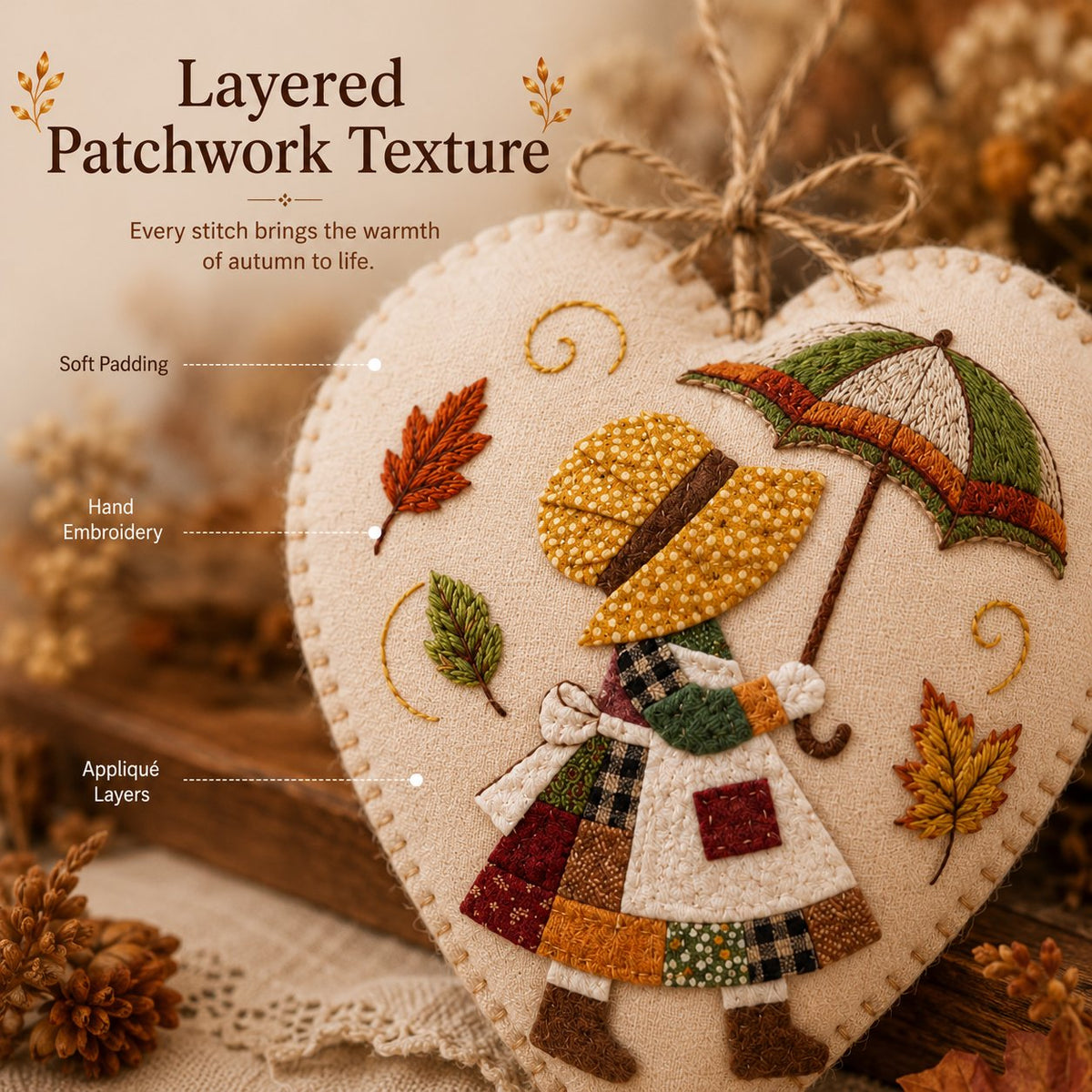 Stitched Seasons 3D Patchwork Heart Ornament DIY Kit