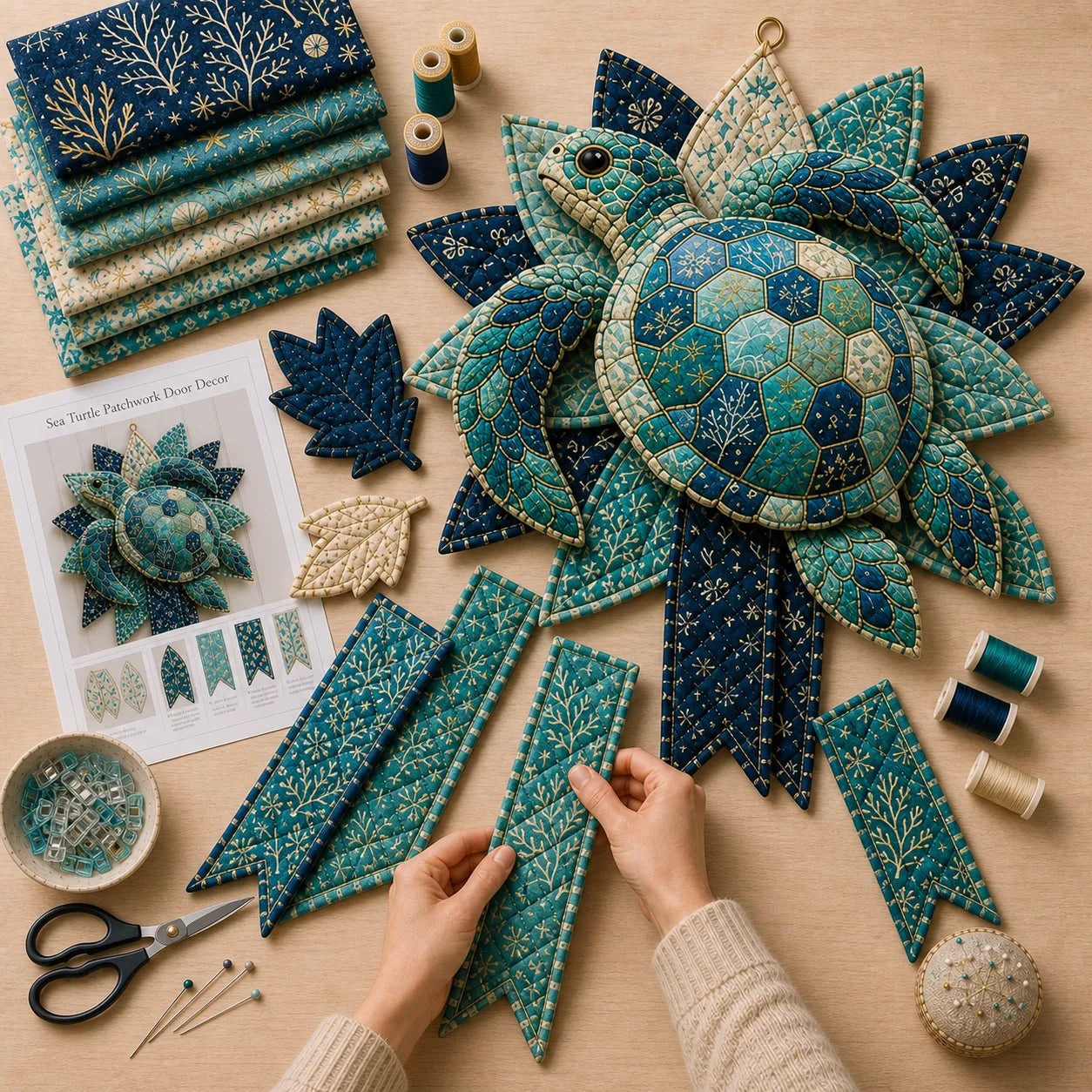 Coastal Quilted Ocean Wreath DIY Sewing Kit