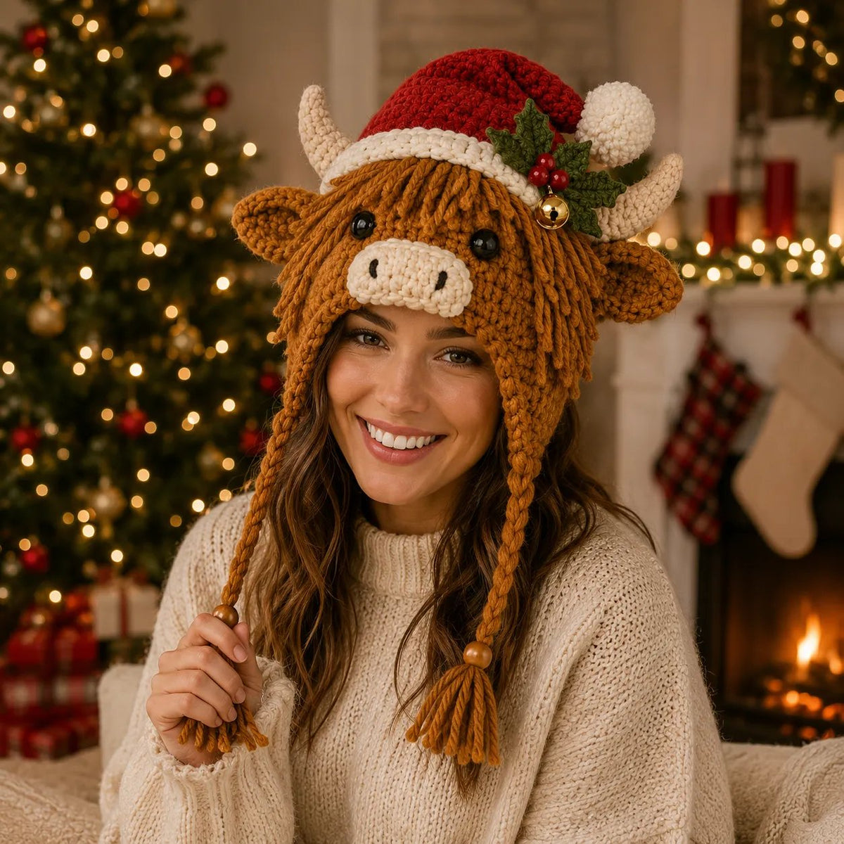 Christmas Highland Cow Hood Hat DIY Crochet Kit