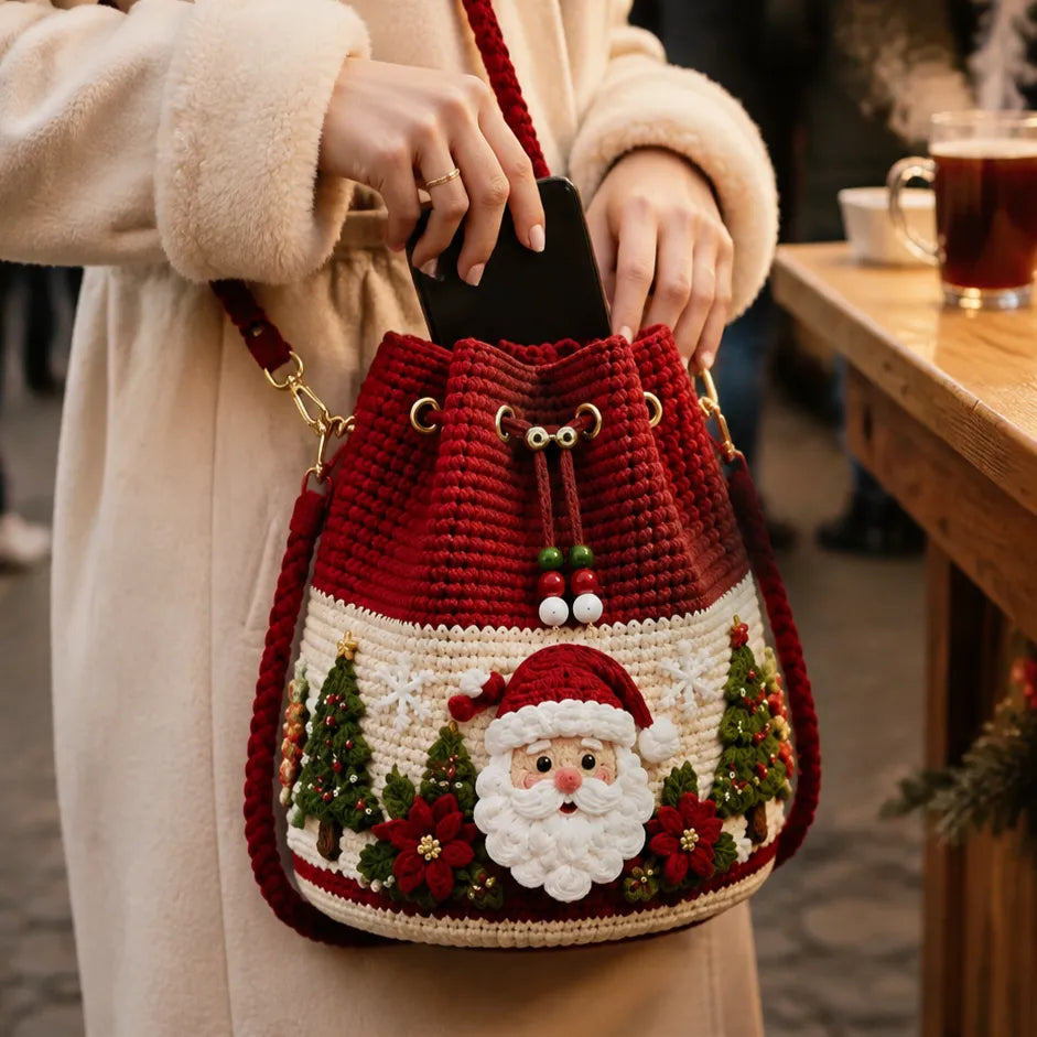 Christmas Crochet Bucket Crossbody Bag