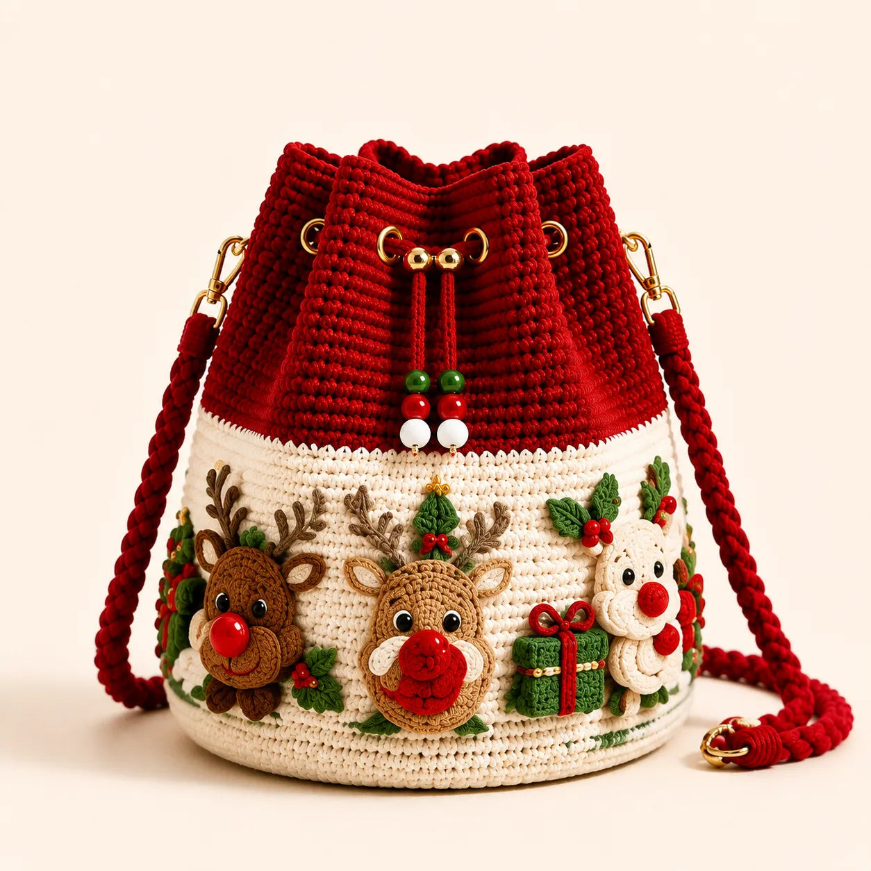 Christmas Crochet Bucket Crossbody Bag