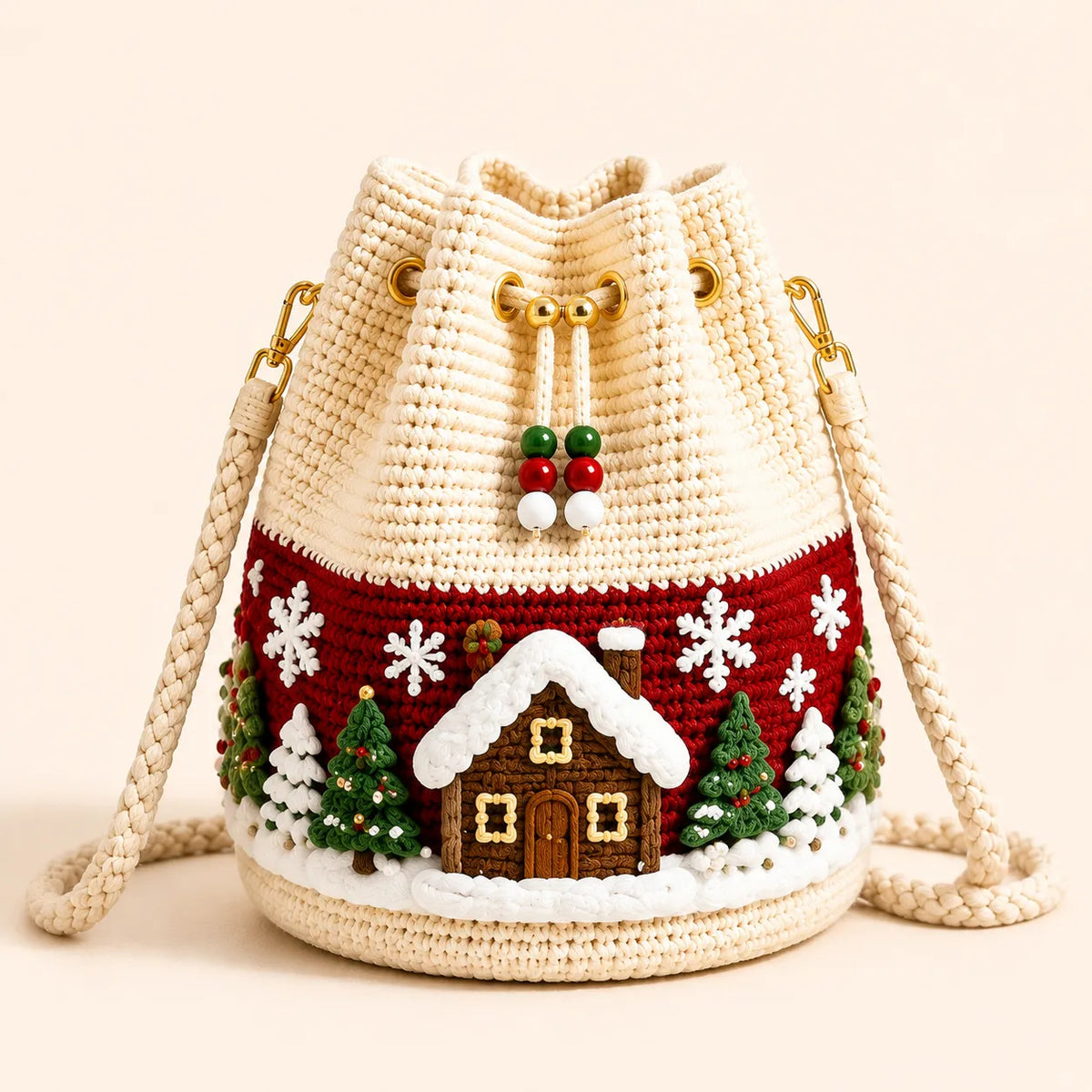 Christmas Crochet Bucket Crossbody Bag