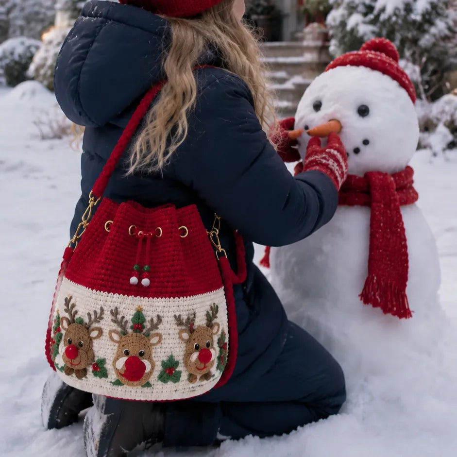 Christmas Crochet Bucket Crossbody Bag