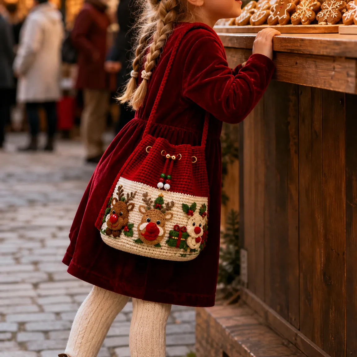 Christmas Crochet Bucket Crossbody Bag