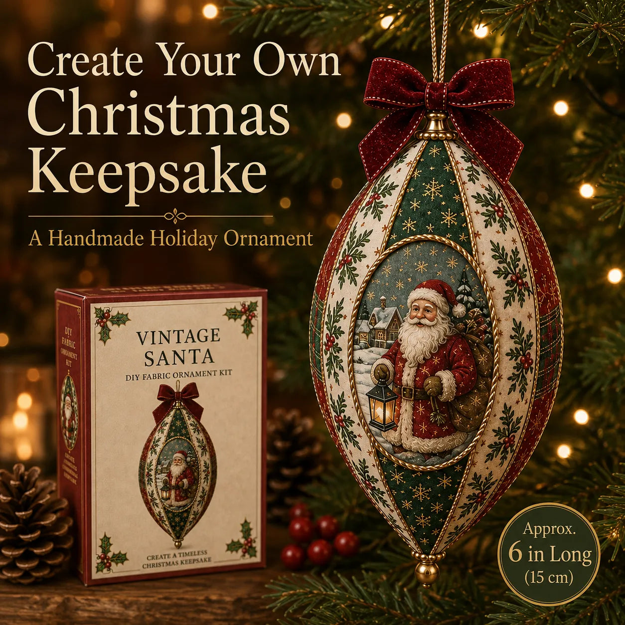Vintage Christmas Fabric Ornament DIY Kit