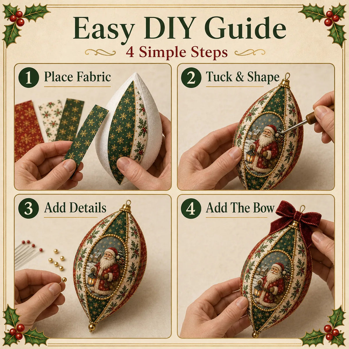 Vintage Christmas Fabric Ornament DIY Kit