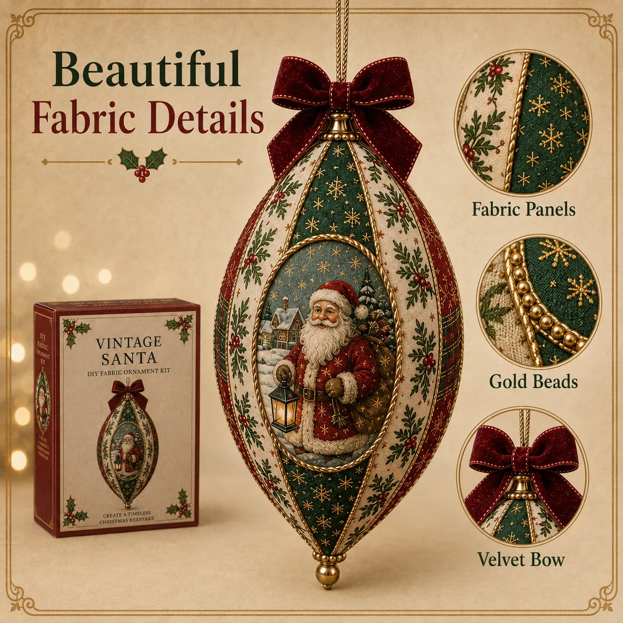 Vintage Christmas Fabric Ornament DIY Kit