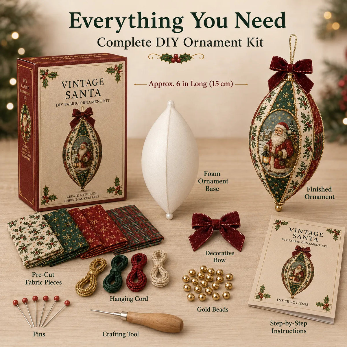 Vintage Christmas Fabric Ornament DIY Kit