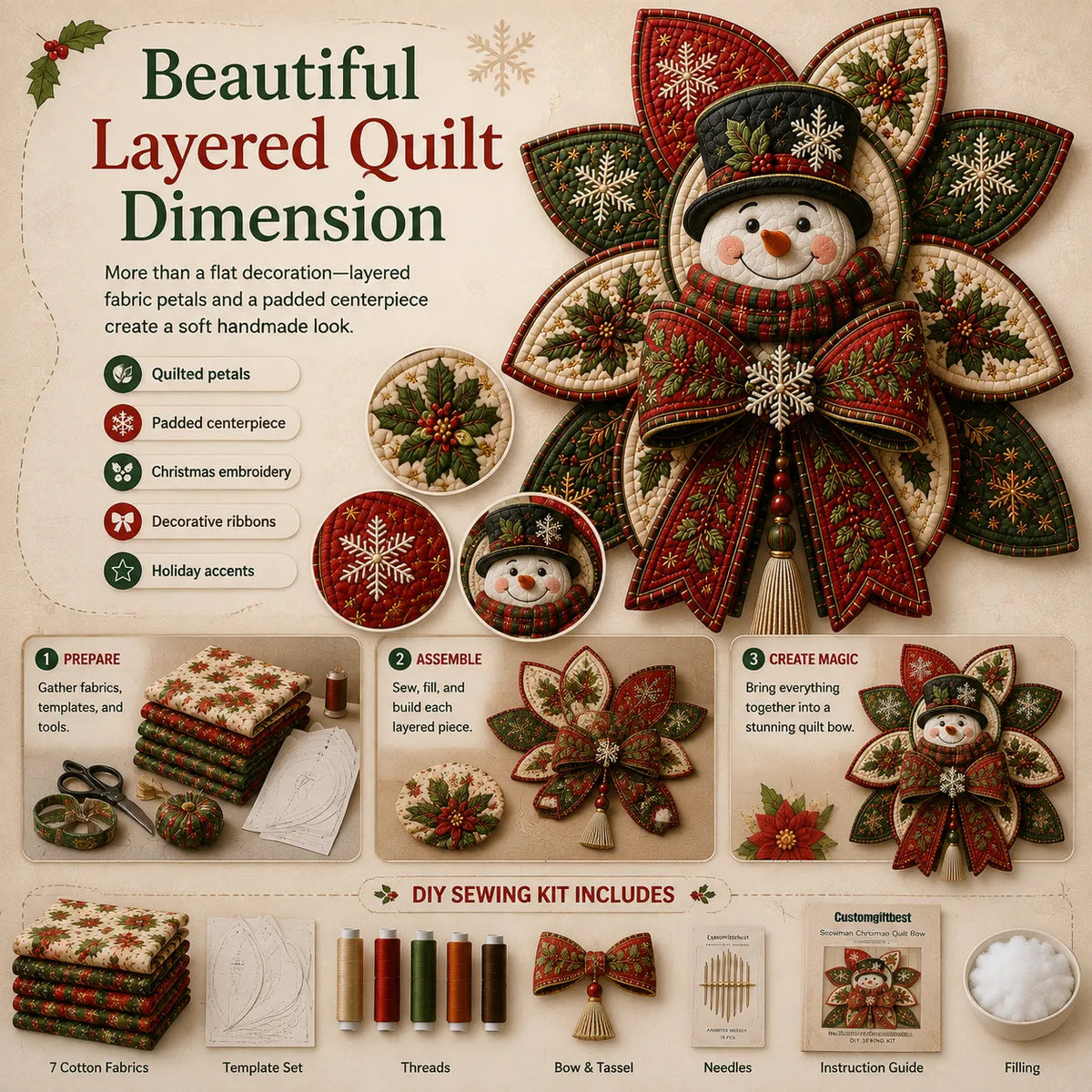 Christmas DIY Quilt Bow Sewing Kit
