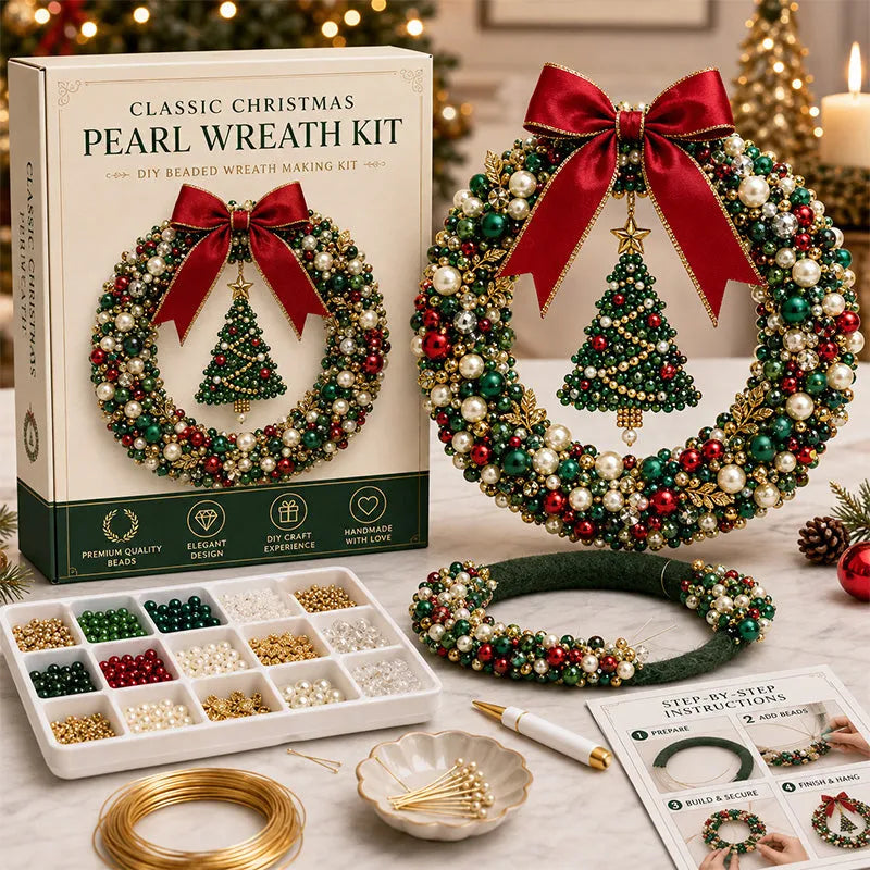 DIY Christmas Pearl Wreath Kit – Handmade Beaded Holiday Door Decor