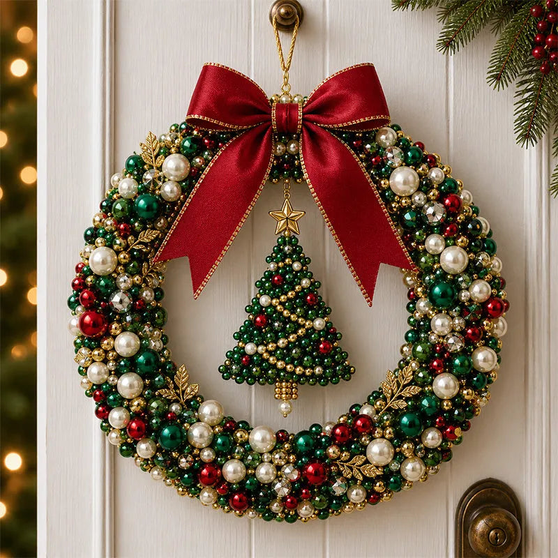 DIY Christmas Pearl Wreath Kit – Handmade Beaded Holiday Door Decor