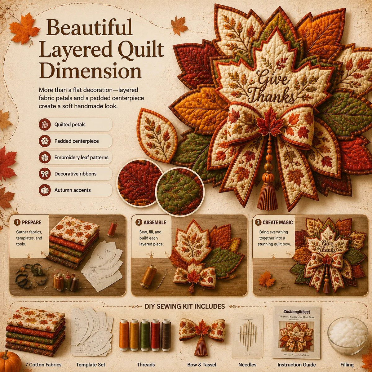 Thanksgiving Quilt Bow DIY Sewing Kit