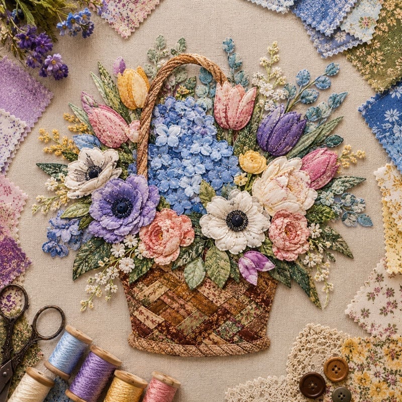 Premium Floral Basket Patchwork DIY Kit