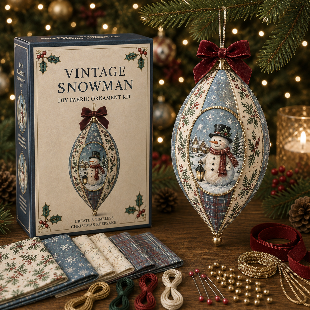 Vintage Christmas Fabric Ornament DIY Kit