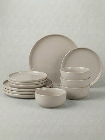 Modern Everyday Grey Reactive Glaze Dinnerware Set