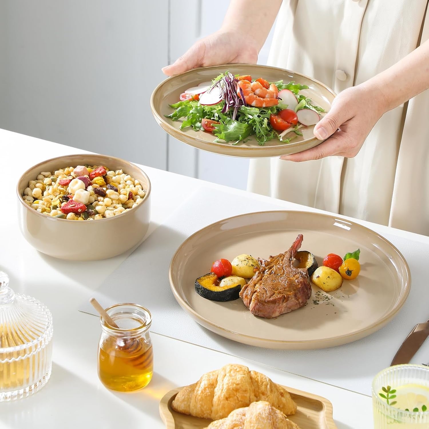 Modern Everyday Grey Reactive Glaze Dinnerware Set