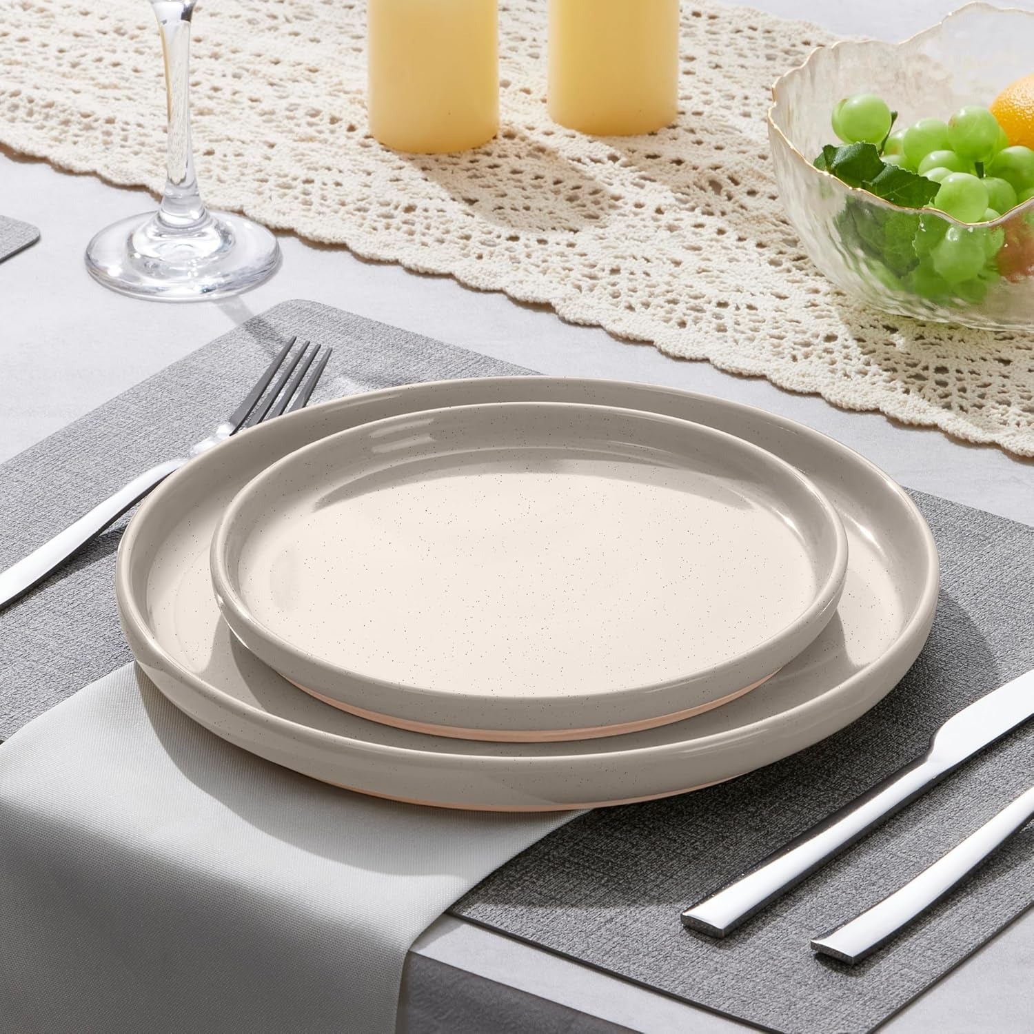 Milky Brown Stoneware Dinner Plates with Rustic Speckled Finish