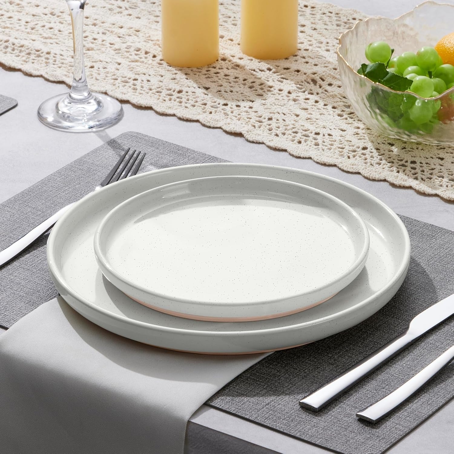 Milky Brown Stoneware Dinner Plates with Rustic Speckled Finish