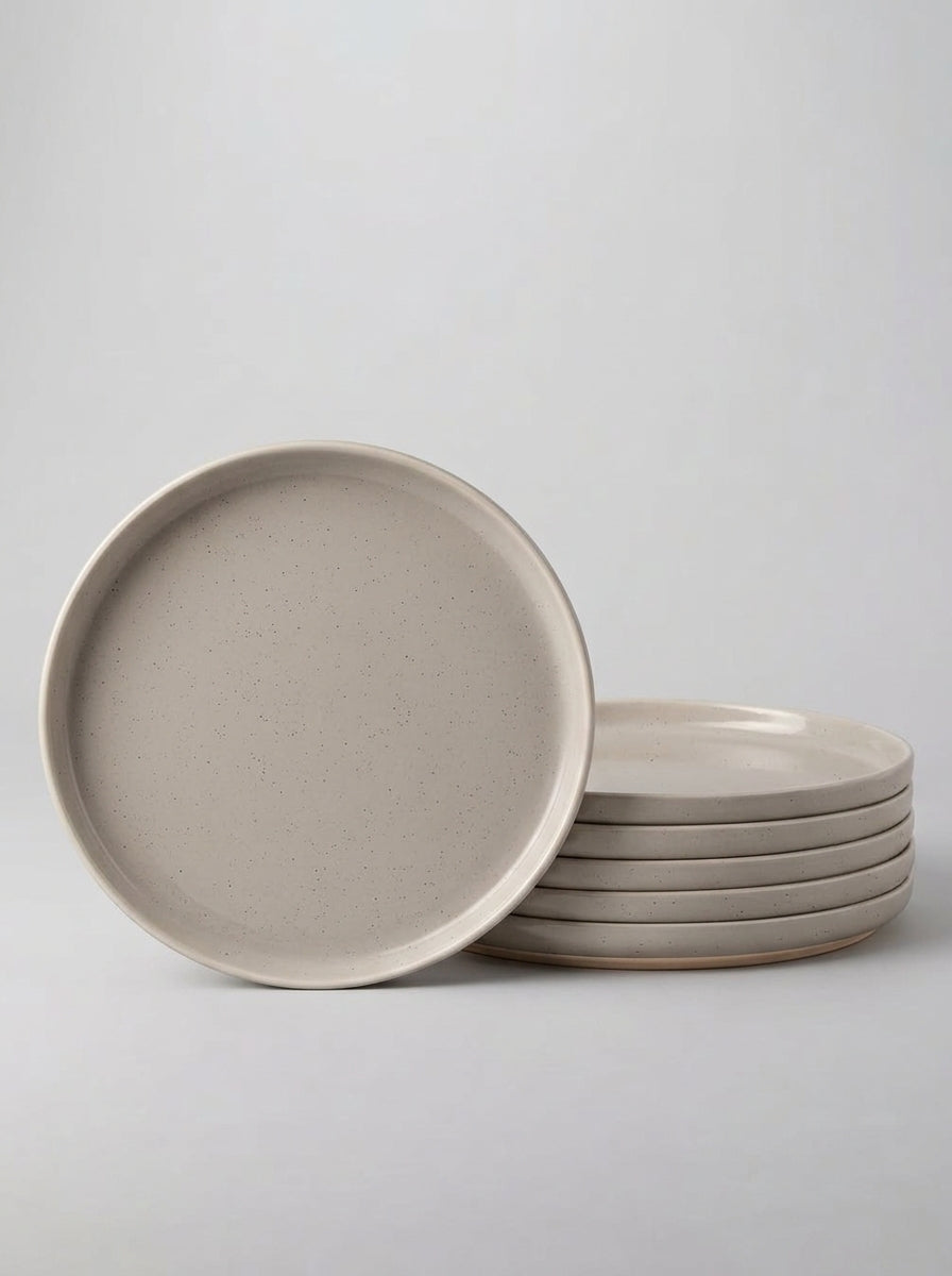 Milky Brown Stoneware Dinner Plates with Rustic Speckled Finish