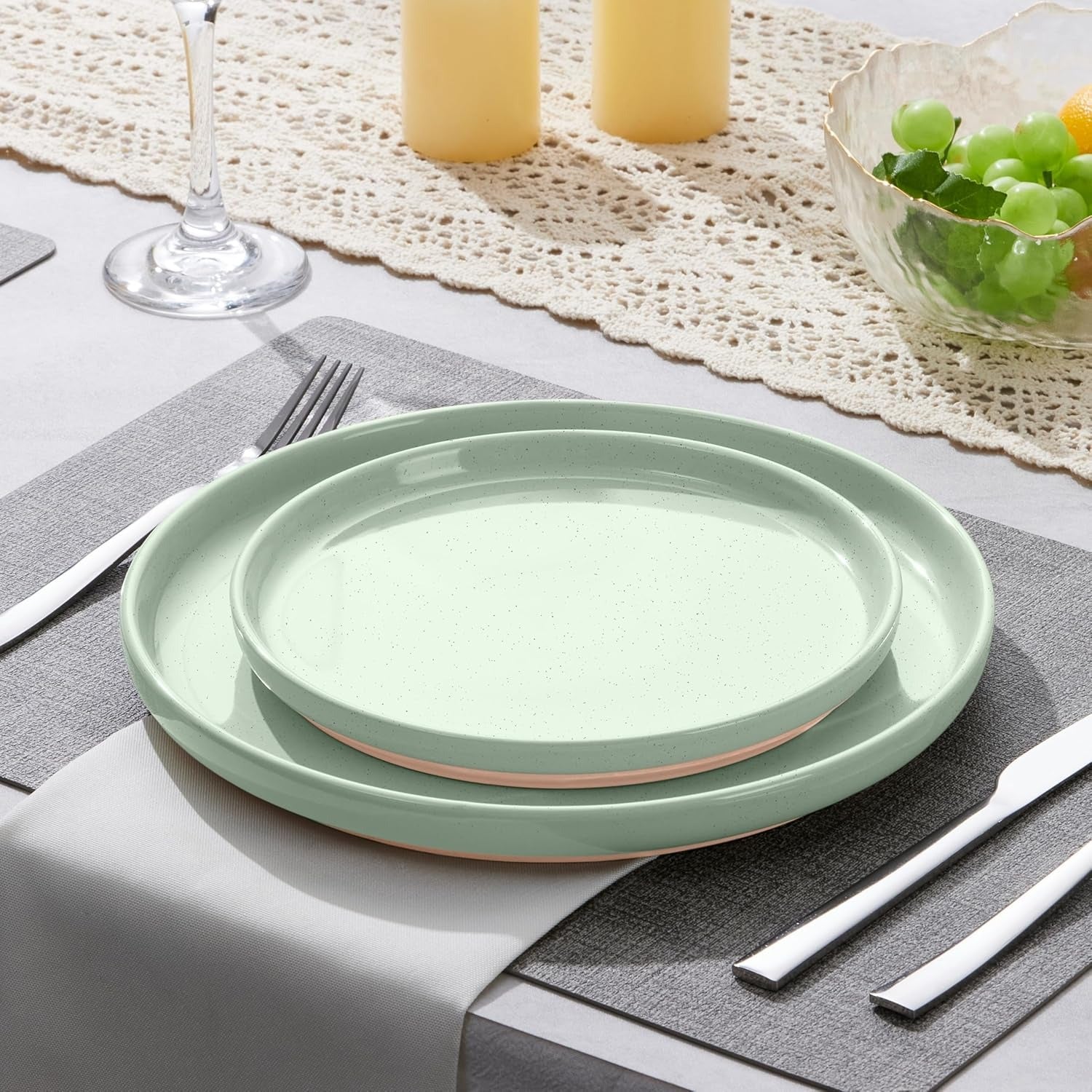 Milky Brown Stoneware Dinner Plates with Rustic Speckled Finish