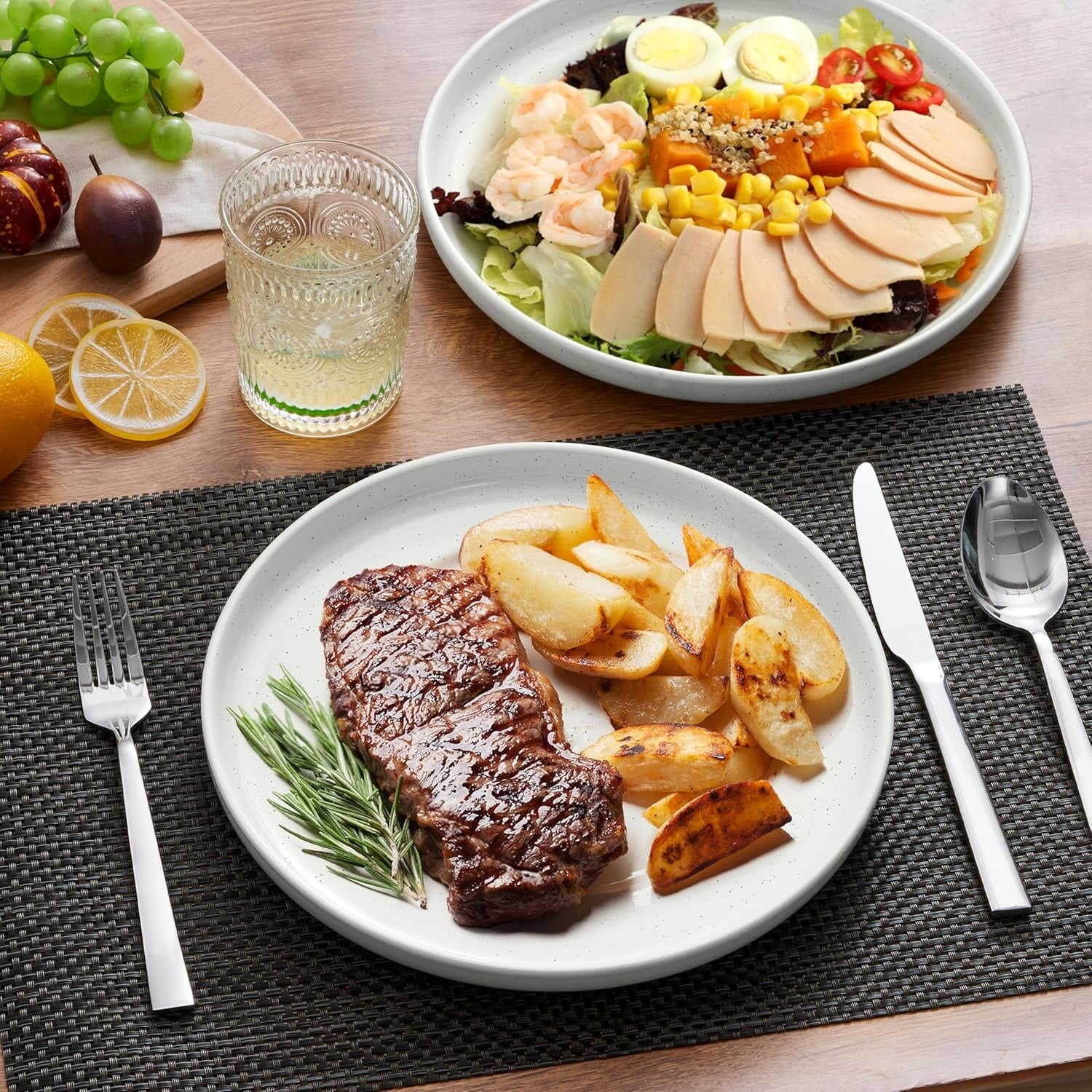 Milky Brown Stoneware Dinner Plates with Rustic Speckled Finish