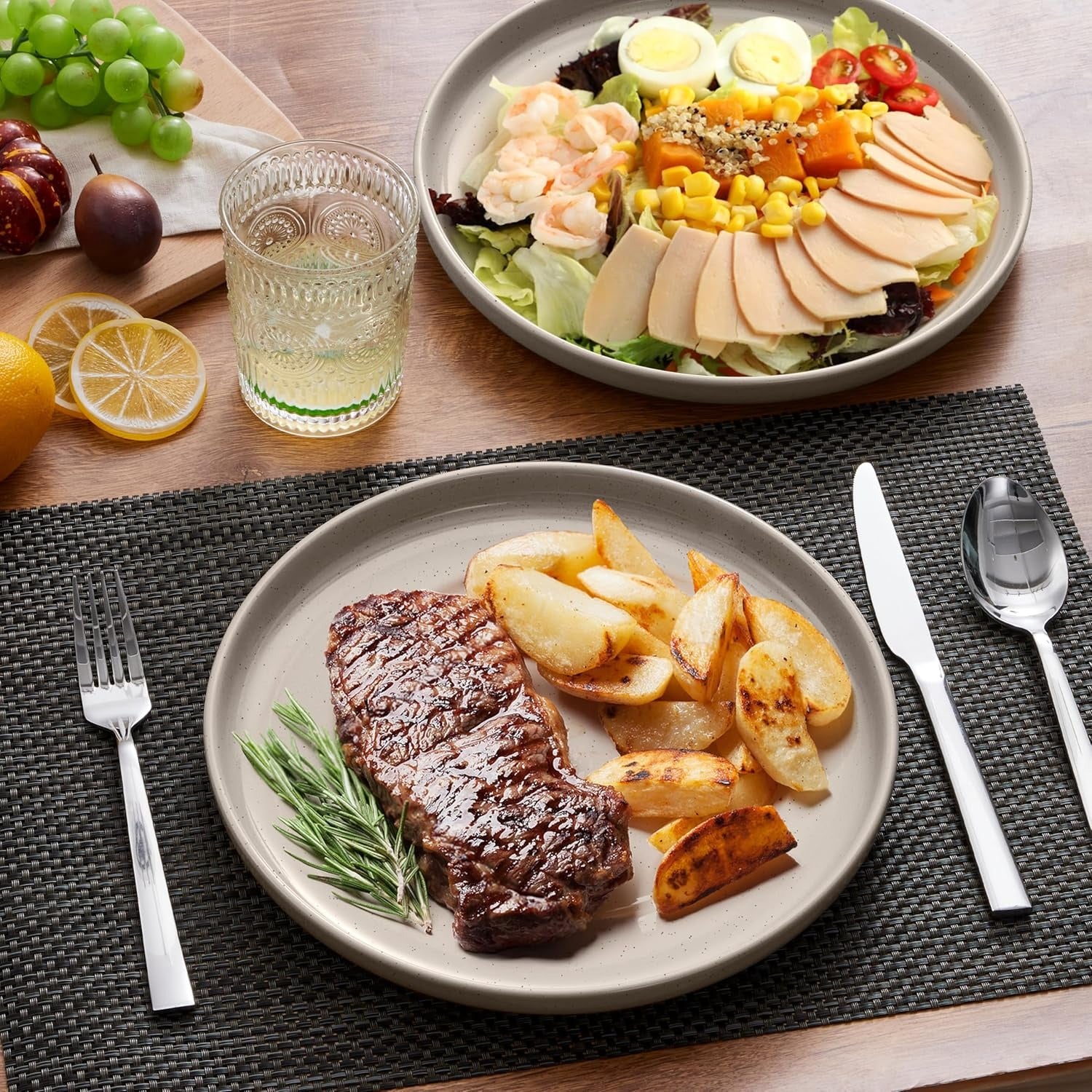 Milky Brown Stoneware Dinner Plates with Rustic Speckled Finish