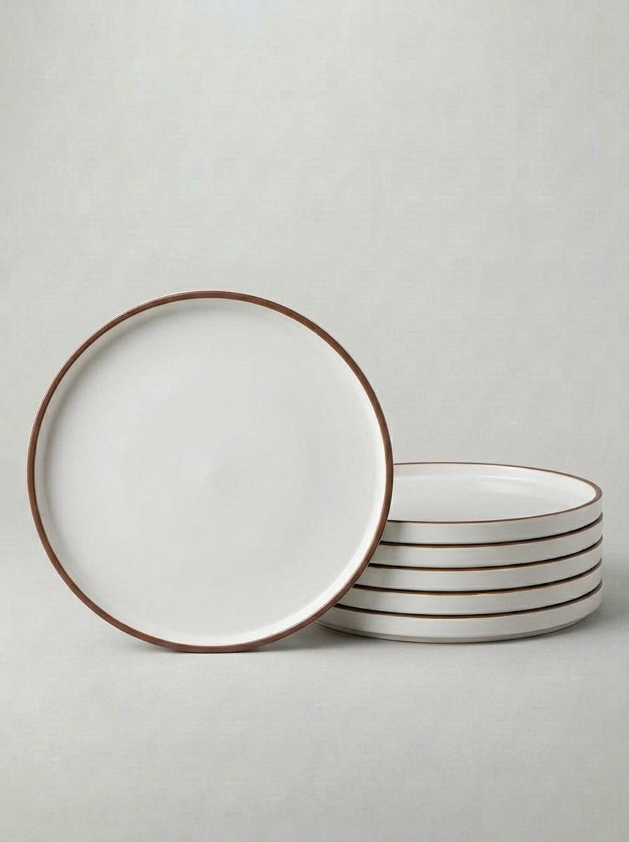 Modern Rustic Ceramic Dinner Plates with Coffee Rim Detail
