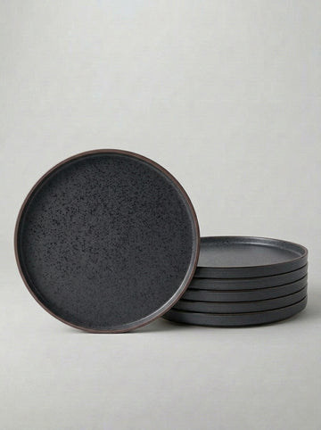 Modern Rustic Ceramic Dinner Plates with Coffee Rim Detail