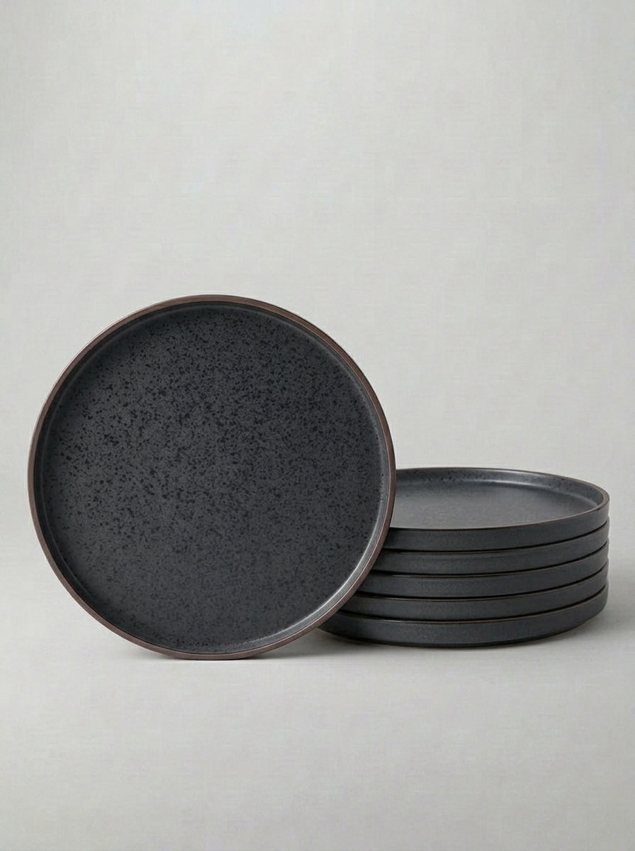 Modern Rustic Ceramic Dinner Plates with Coffee Rim Detail