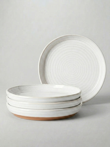Arctic White Ceramic Dinner Plates with Modern Spiral Texture