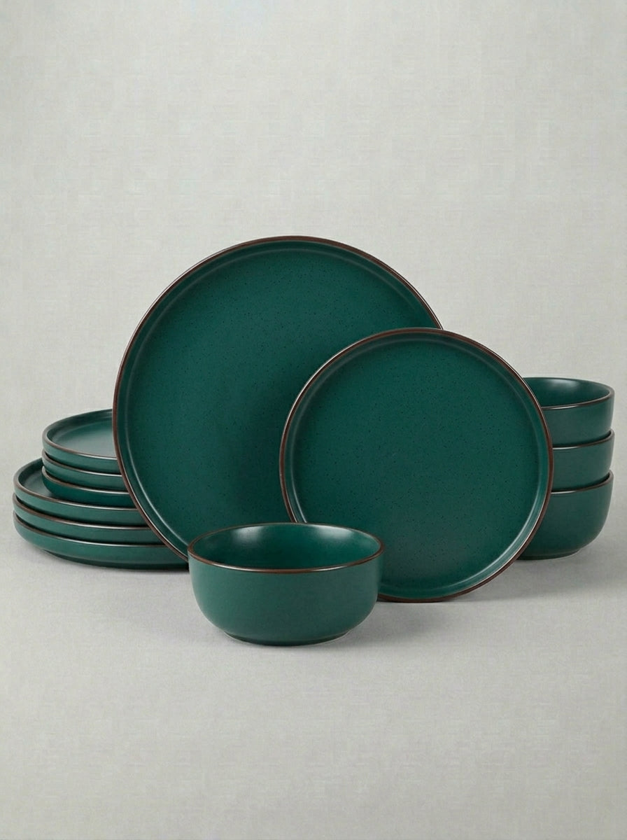 Speckled Artisan Finish Dark Grey Stoneware Dinnerware Set