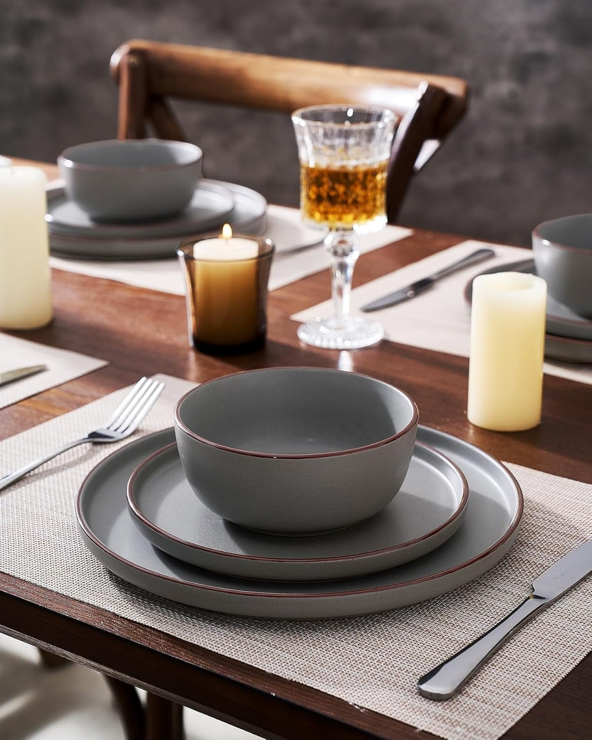 Speckled Artisan Finish Dark Grey Stoneware Dinnerware Set