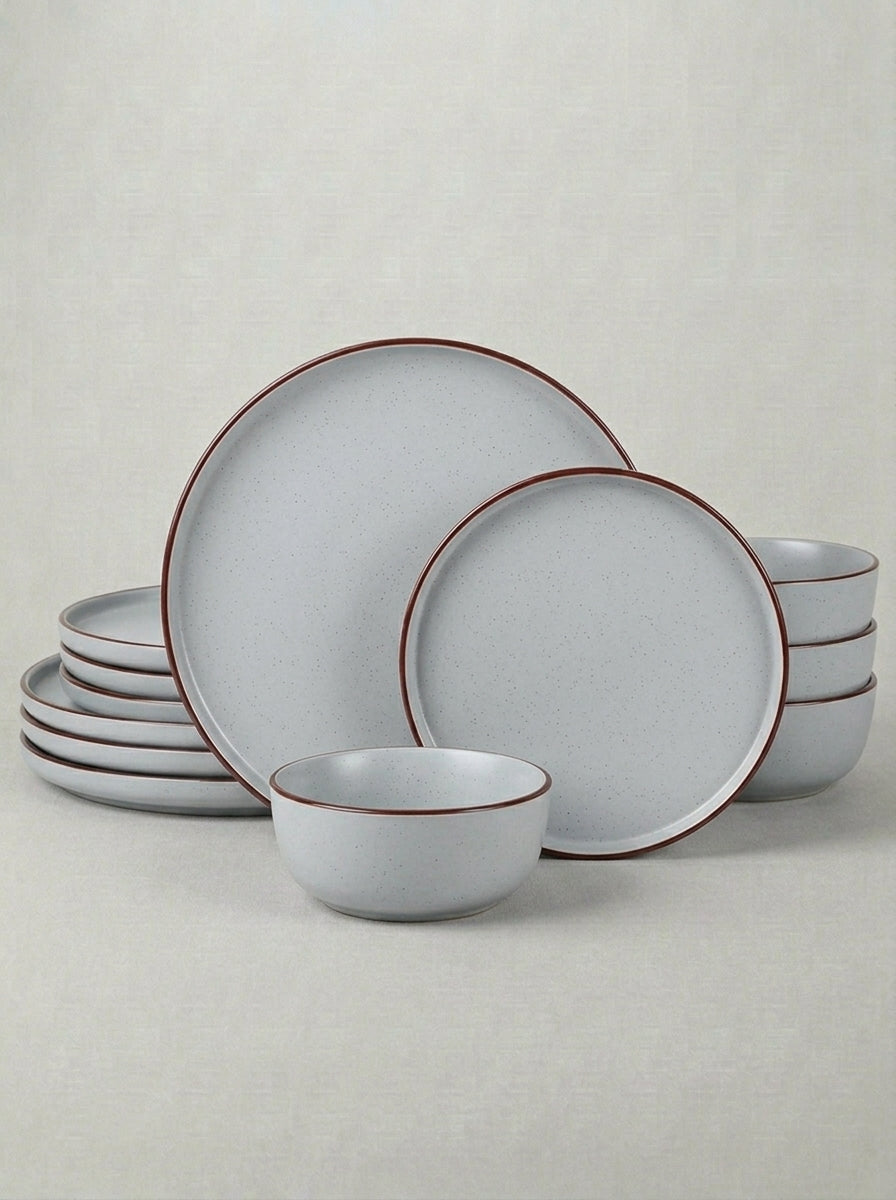 Speckled Artisan Finish Dark Grey Stoneware Dinnerware Set